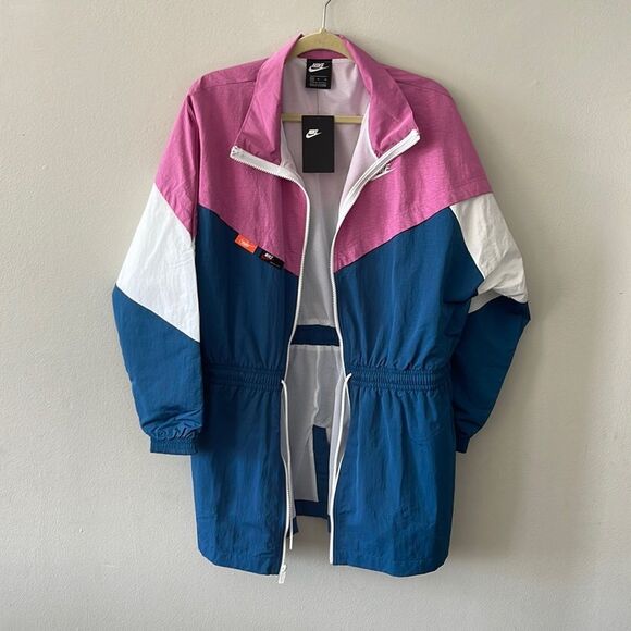 NWT Nike Icon Clash Track Jacket Women’s Medium Windbreaker Long Pink White Blue - Picture 6 of 12